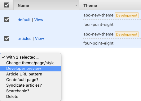Themes developer preview option